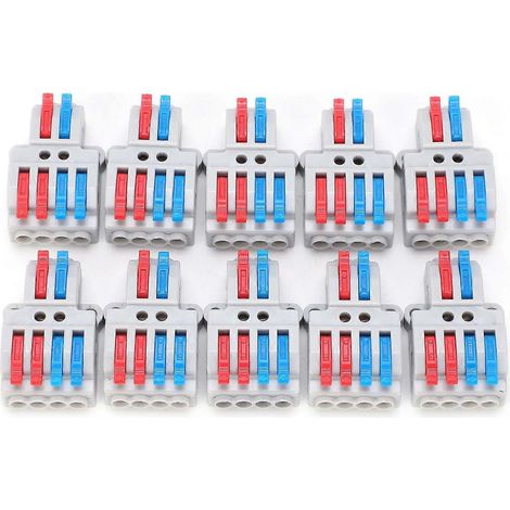 Lot de 10 connecteurs pour conducteurs de fils 2 entrées/4 sorties avec trou fixe, répartiteur 4 mm, bornier rapide 600 V (1/4)