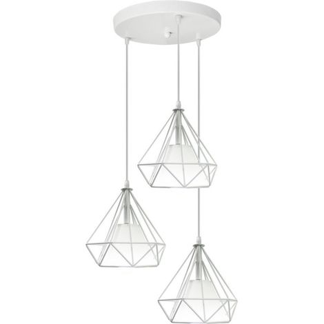 Suspension Cage Forme Diamant Contemporain 20cm Corde Ajustable Luminaire Lustre en Fer Blanc E27 Salle à Manger,Bar,Chambre (1/4)