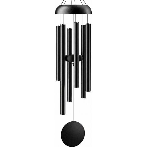 Carillon éolien en métal, tube en aluminium, noir 94 cm (37 pouces), décoration extérieure pour jardin ou terrasse, grand capuchon en fer noir 81 cm (32 pouces). (1/4)