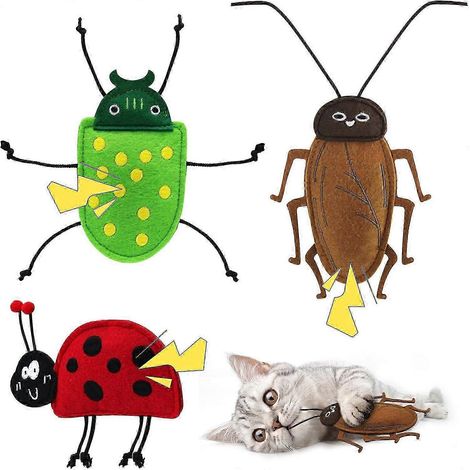 Lot de 3 jouets pour chats réalistes à l'herbe à chat, avec clochette et ressort, pour stimuler l'instinct de chasse du chat. (1/5)