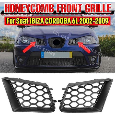Paar Wabengitter-Frontstoßstangengrill oben für Seat Ibiza Typ 6l Cordoba 2002-2009, matt schwarz, hitzebeständiger Kühlergrill