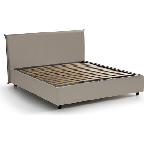 Talamo Italia - Letto matrimoniale Ariella, Letto contenitore con rivestimento in ecopelle, 100% Made in Italy, Apertura frontale, adatto per materasso Cm 160x200, Tortora