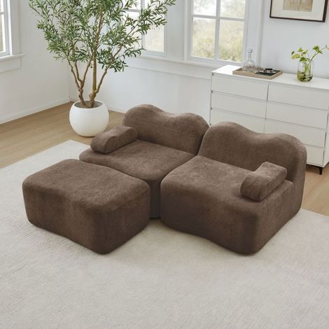 Canapé d'Angle modulable ottoman inclus forme ondulée coussin d’accoudoir mobile prêt à installer brun (1/5)