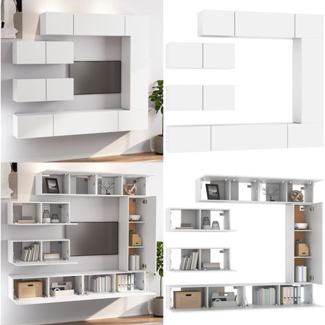 7-tlg. TV-Schrank-Set Weiß Holzwerkstoff - TV-Schrank - Holzwerkstoff Möbel - Wohnzimmer Dekoration - Wandmontage - Fernsehtisch - Home & Living (1/5)