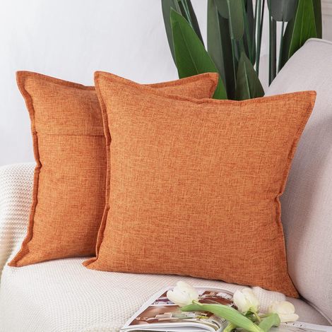 Lot de 2 housses de coussin simili-lin rouge orange 40x40 style luxe (1/2)