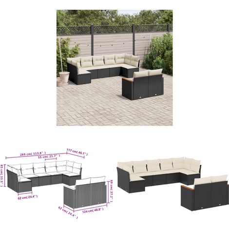 9-tlg. Garten-Sofagarnitur mit Kissen Schwarz Poly Rattan - Gartenmöbel - Sofasatz - Rattan Möbel - Outdoor Sofa - Esszimmergarnitur - Home & Living (1/3)