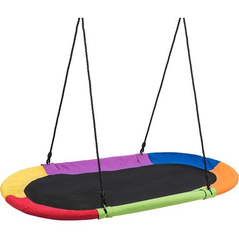 COSTWAY Oval Swing 60’’ Tree Swing with 40’’- 63’’ Adjustable Heights-Multicolor (1/5)