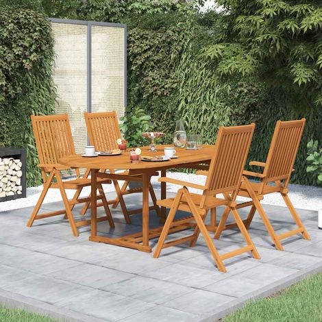 Ensemble repas de jardin 5 pièces en acacia massif, table extensible et chaises pliantes - PANGIVO (1/5)