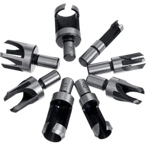 Coupe-Bouchons de Bois en Acier au Carbone Forets à Griffes,8 PCS Bois Plug Perceuse Acier au Carbone Plug en Bois Trou Cutter Ensemble de Forets pour Travail du Bois 6 mm 10 mm 13 mm 16 mm