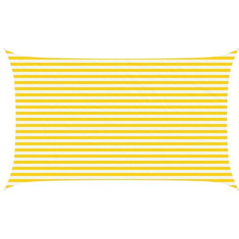 Voile d'ombrage à rayures jaunes et blanches, 5 x 3 mètres, tissu Oxford 100% polyester. (1/5)