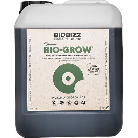 Engrais liquide de croissance biologique NPK 4-3-6 – 100% organique – Compatible avec tous les systèmes d'arrosage – 5 litres – Biobizz