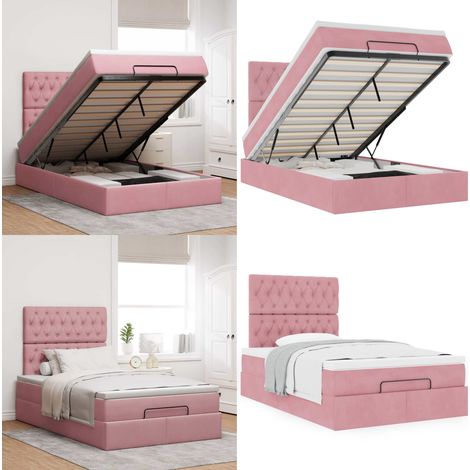 vidaXL Ottoman-Bett mit Matratzen Rosa 120x200 cm Samt (1/5)