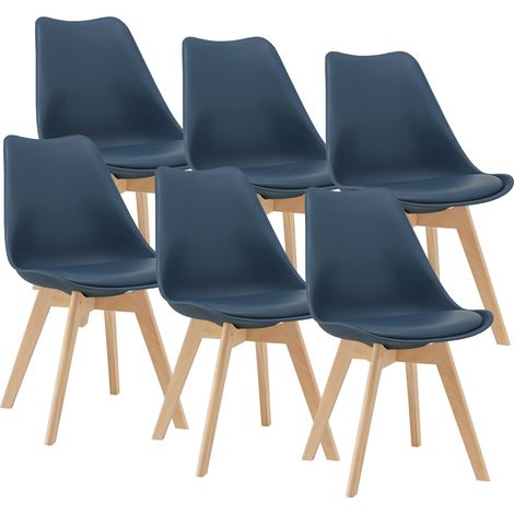 Esszimmerstuhl Fläten 6er Set Kunstleder Blau [en.casa]