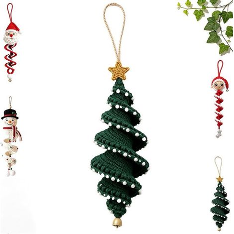 Kit de crochet de Noël - Décoration de sapin en spirale à faire soi-même avec laine, crochet et instructions en anglais - Convient aux crocheteurs expérimentés, pour sapin de Noël et cadeaux - Vert, b (1/5)