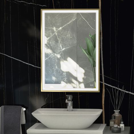 RAK Picture Brushed Gold 500mm x 700mm Square Illuminated LED Mirror - RAKPICSQBG5001 (1/2)