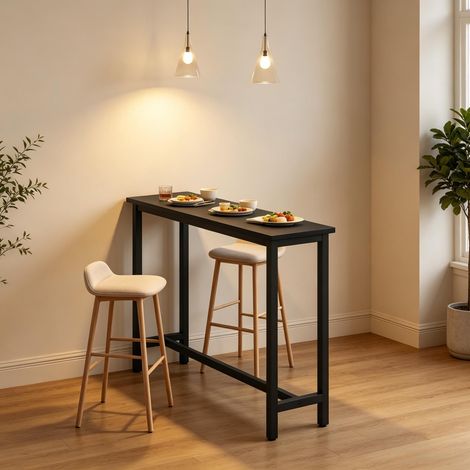 Table bar - 140x40x100 cm - Table haute bistrot de cuisine fixe mange debout grande taille structure metal - Noir (1/5)