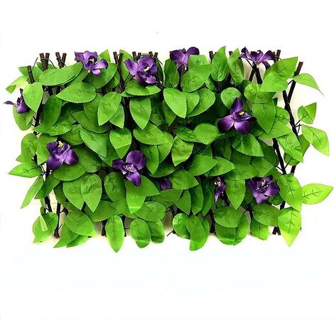 Recinzione finta verde - Decorazione da giardino retrattile - Schermo per recinzione - Siepe - Orchidea viola