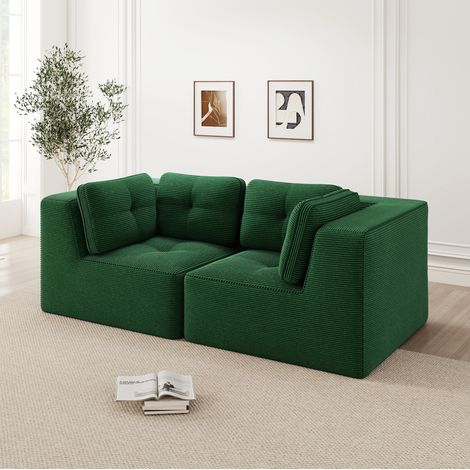 Sofá rinconero modular de 2 plazas en pana, 208 x 104 x 69 cm, verde DESVIAE (1/5)