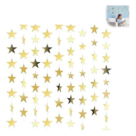 Guirlandes Étoiles Dorées, Décoration Papier Réfléchissant 16m Fête (1/5)
