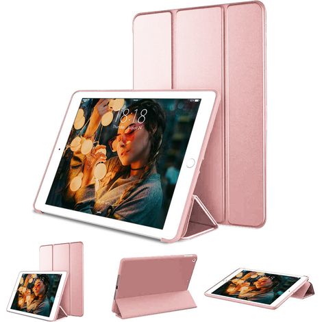 Étui pour iPad 7e génération avec fonction veille/réveil automatique, étui pliable à trois volets, support multi-positions et coque arrière souple en TPU. (1/5)