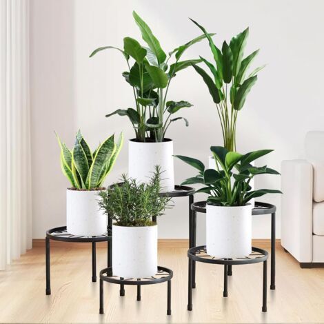 Lot de 5 supports de plantes en métal robuste pour plusieurs plantes, étagère ronde en métal antirouille pour intérieur et extérieur (1/5)