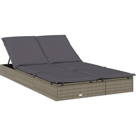 Lettino prendisole sedia a sdraio lettino prendisole letto da giardino mobili da giardino mobili da esterno a 2 posti con cuscini grigi resina intrecciata 020012944