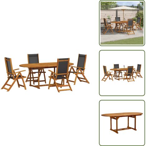 Ensemble à manger de jardin 5pcs bois d'acacia solide textilène - Table De Jardin - Salon De Jardin - Mobilier De Jardin - Acacia Massif - Chaise Pliante