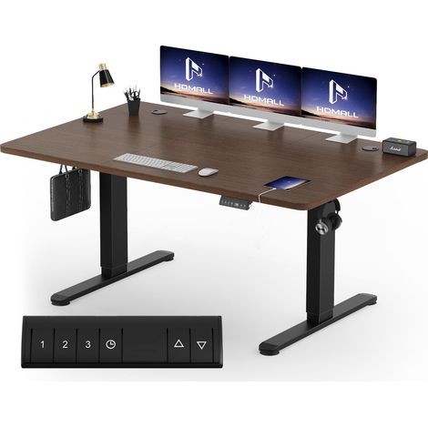 Bureau Assis Debout Électrique 160×80 cm, Réglable en Hauteur, Noyer (1/5)