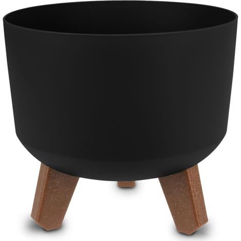 Kunststoff Blumentopf auf Füßen schwarz - Ø 19,5 cm - Pflanztopf rund mit Wasserspeicher Boden - Garten Deko Übertopf Pflanzgefäß Blumenkasten