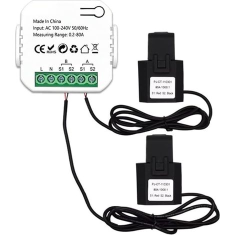 Compteur D'Énergie ZigBee 2 Voies Bidirectionnel avec Pince de Capteur de Courant App Moniteur Puissance 100-240VAC, 2 Canaux 2CT (1/5)