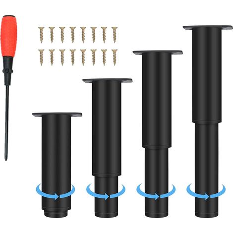 4 Matt Black Metal Table Legs, 18-33 cm, Adjustable Legs, Coffee Table Legs, Adjustable Table Legs, Furniture Legs, Kit Includes Screwdriver and Screws (1/5)
