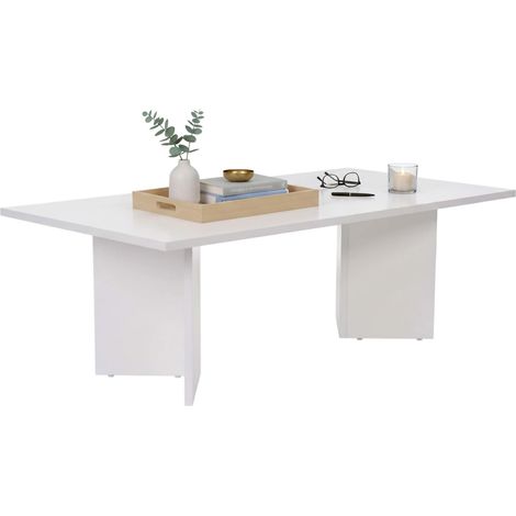 Couchtisch Turate, rechteckig, Tischplatte aus veredeltem Holz, weiße Oberfläche, 119x60x40h cm, Weiß