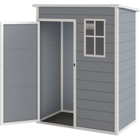 Outsunny Casetta da Giardino con Finestra Porta Bloccabile e Presa d'Aria Grigio (1/5)