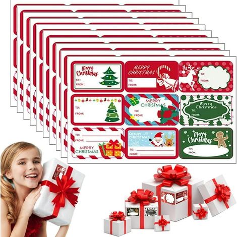 Lot de 10 étiquettes autocollantes de Noël, étiquettes cadeaux adhésives pour paquets, noms et décoration (1/5)