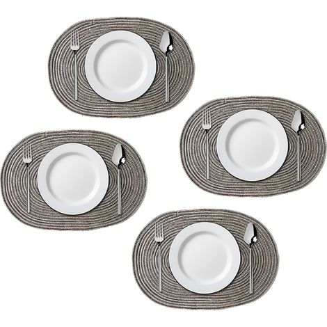 4 sets de table ovales en coton - coton ovale 50 x 35 cm gris carbone (1/5)