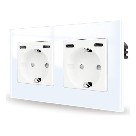 White Socket with USB C 20W 2 Recessed Quick Charge Outlets Two Type C Ports 16A 250V (1/5)