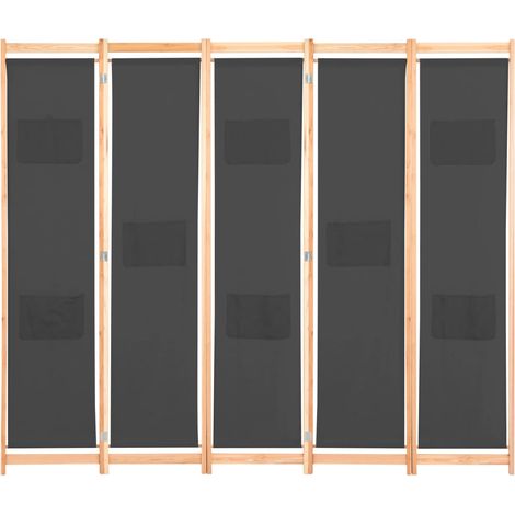 Paravent Cloison de séparation 5 panneaux, Pour Jardin, Balcon, Terrasse Gris 200 x 170 x 4 cm Tissu OIB9135E (1/5)