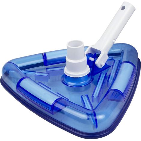 Revestimiento triangular de vinilo transparente y con peso para aspiradora de piscina, color azul. (1/5)