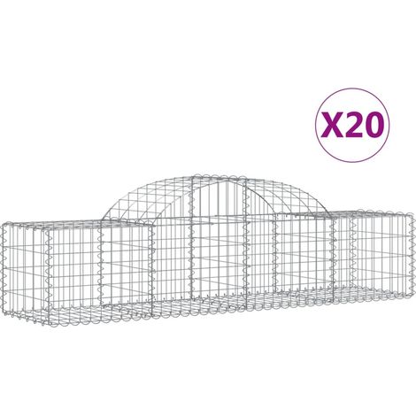 Cestas de gaviones muro de contención arqueado valla de jaula 20 piezas 200 x 50 x 40/60 cm hierro galvanizado Plata 020040612