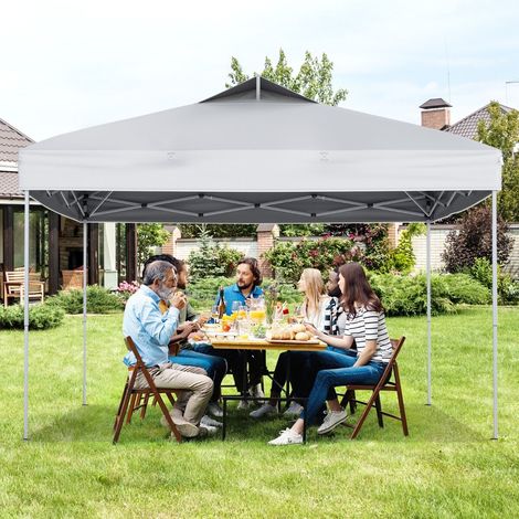 Tonnelle pliante blanche 295 x 295 cm avec verrouillage central, hauteur réglable et toit ventilé pour jardin, camping et fêtes (1/5)
