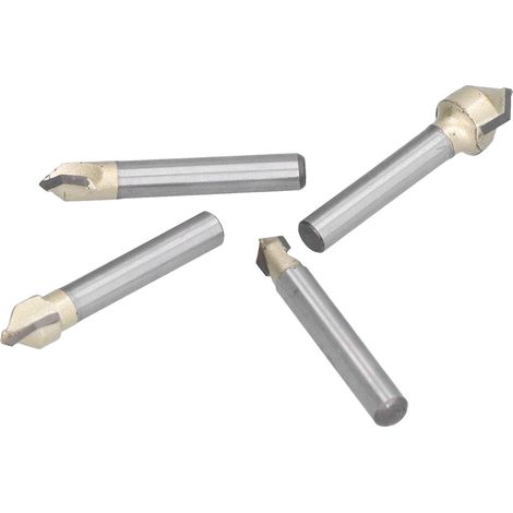 Jeu de 4 fraises à rainurer en V 90° pour défonceuse, diamètres 1/4" à 1/2", queue 1/4" pour travail précis du bois. (1/5)