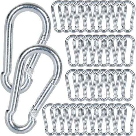 M5 Mousqueton Acier Galvanisé, 60 PCS Mousqueton de Fixation pour Charges Lourdes - Capacité de Charge de 100 kg/220 LB, Crochet Mousquetons Balancoire - 50mm x φ5 mm (1/5)