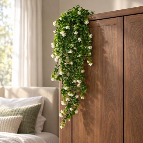 70cm Artificial Trailing Green White Flowering Hanging Plant Foliage (1/5)