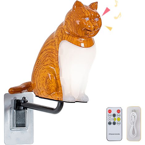 Lampe Murale Chat en Plastique avec Télécommande, Veilleuse Aromathérapie Design Bois Jaune pour Chambre et Salon Déco Intérieure (1/5)