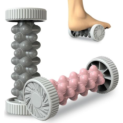 rodillos de masaje para pies para fascitis plantar, rodillo de reflexología y acupresión para arcos plantares, alivio del dolor de talón y pie, masajeador portátil de fascia plantar (gris + rosa) (1/5)
