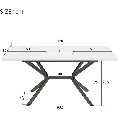 Table à manger, 160 x 80 x 75 cm, métal et MDF, noir (1/5)