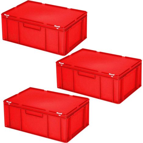 BRB 3 Deckelbehälter mit Scharnierdeckel und Schiebeverschlüssen, LxBxH 600x400x230 mm, rot