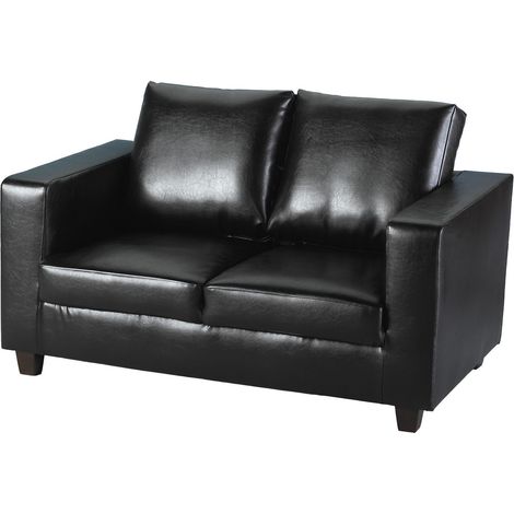 Tempo Two Seater Sofa-in-a-Box - L75 x W140 x H84 cm - Black Faux Leather (1/2)