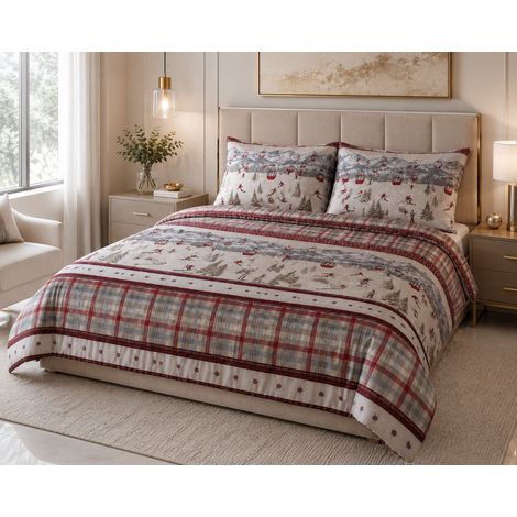 Copripiumino Tirolese Sport 100% Cotone Made in Italy con Sciatori, Cabinovie e Patella 40 cm Cm. 200x200 (1/4)
