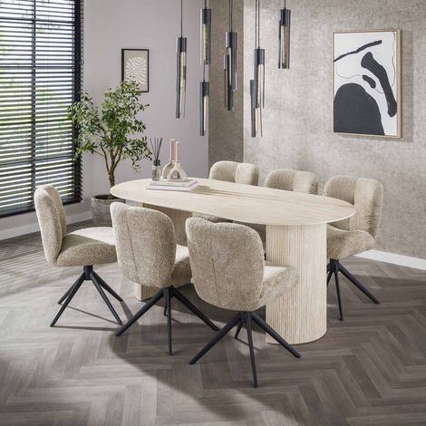Oval Esstisch Jimi 180x90 cm Travertinbeige